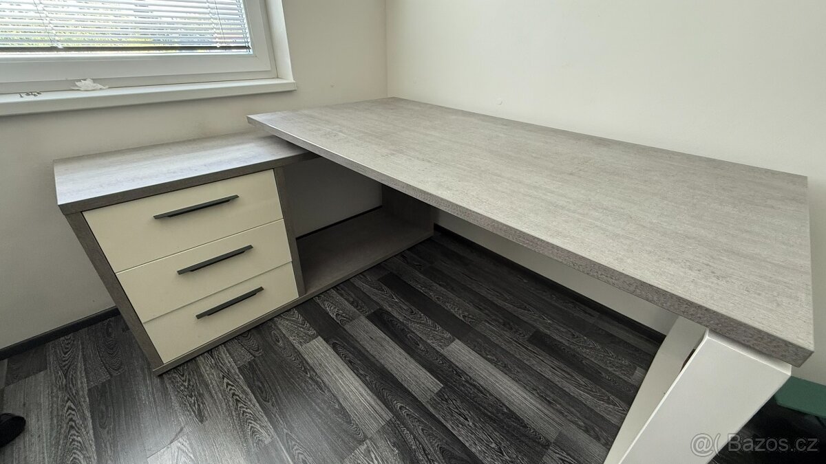 ROHOVÝ PSACÍ STŮL, šedá, vysoce lesklá bílá, 140/170/75 cm