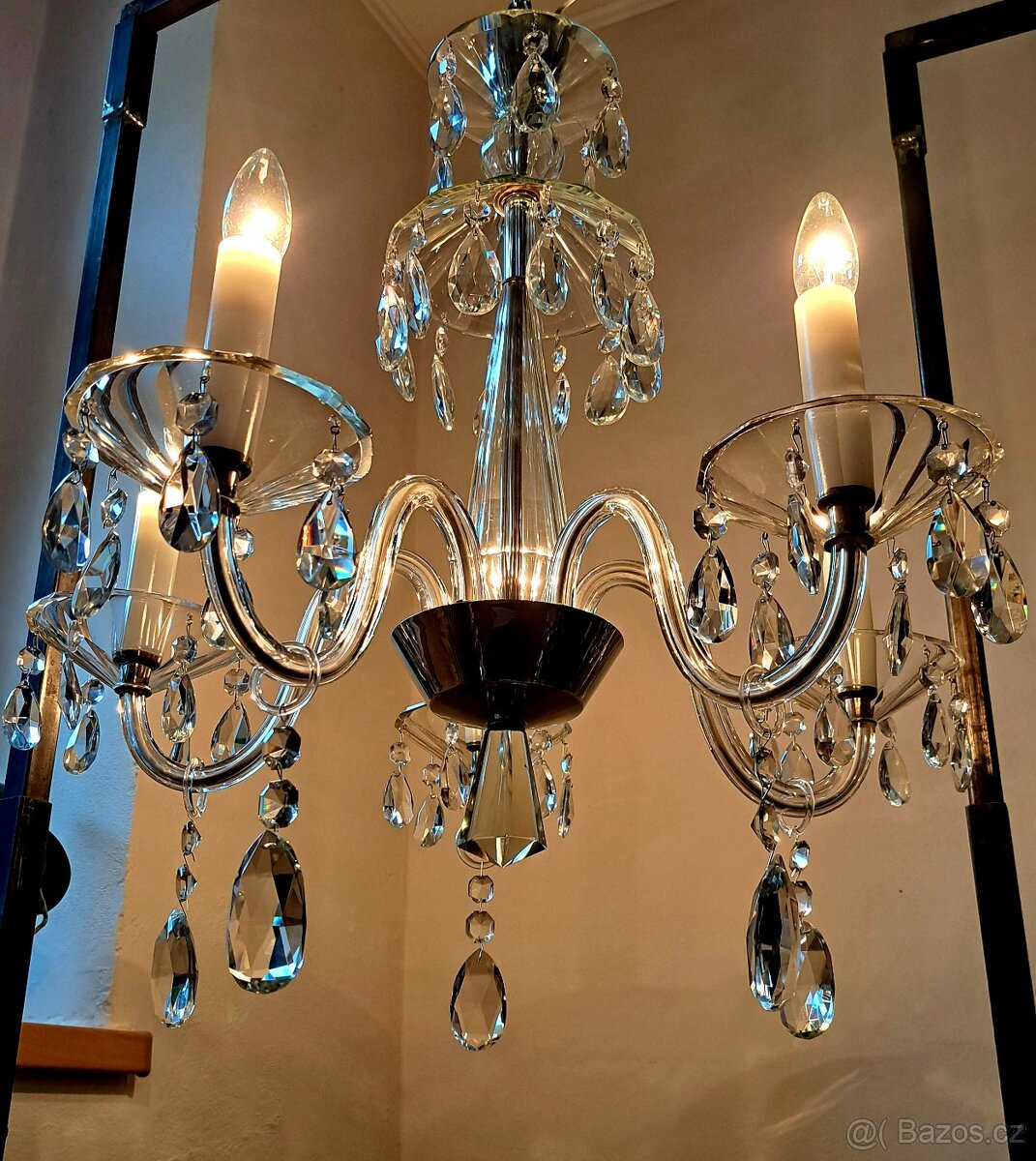 Starožitný skleněný lustr 1920-30 , osvětlení.