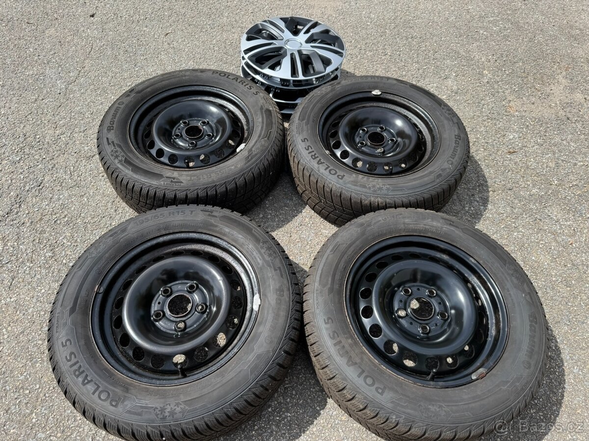 4ks komplet plech 15" 5x112, zimní pneu Barum 90% , O2, O3