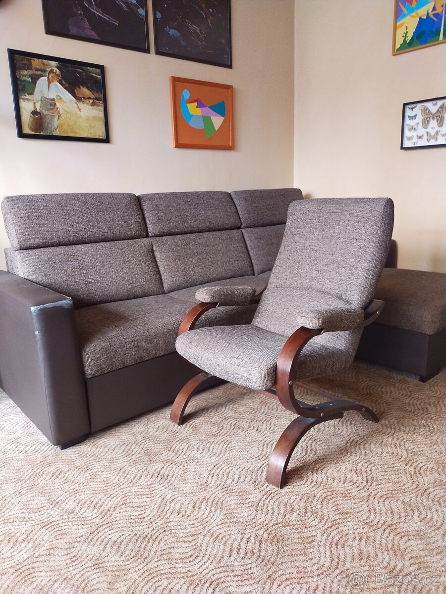 Rohová sedačka rozkládací + křeslo