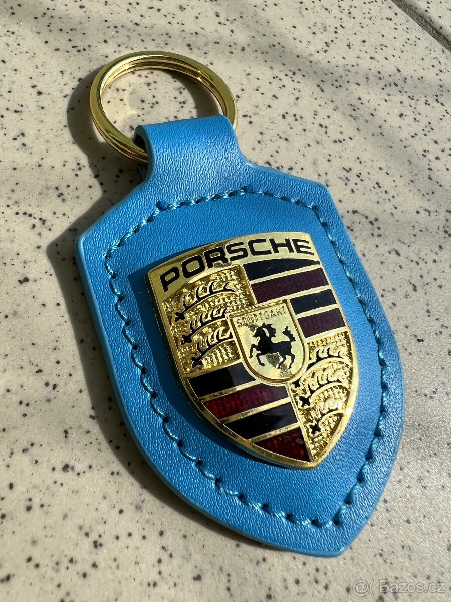 Modrá kožená klíčenka Porsche přívěšek na klíče - NOVÁ