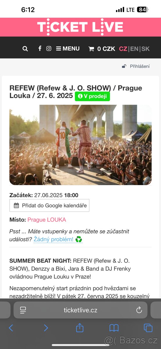 Vstupenky na REFEW Prague Louka V.I.P.
