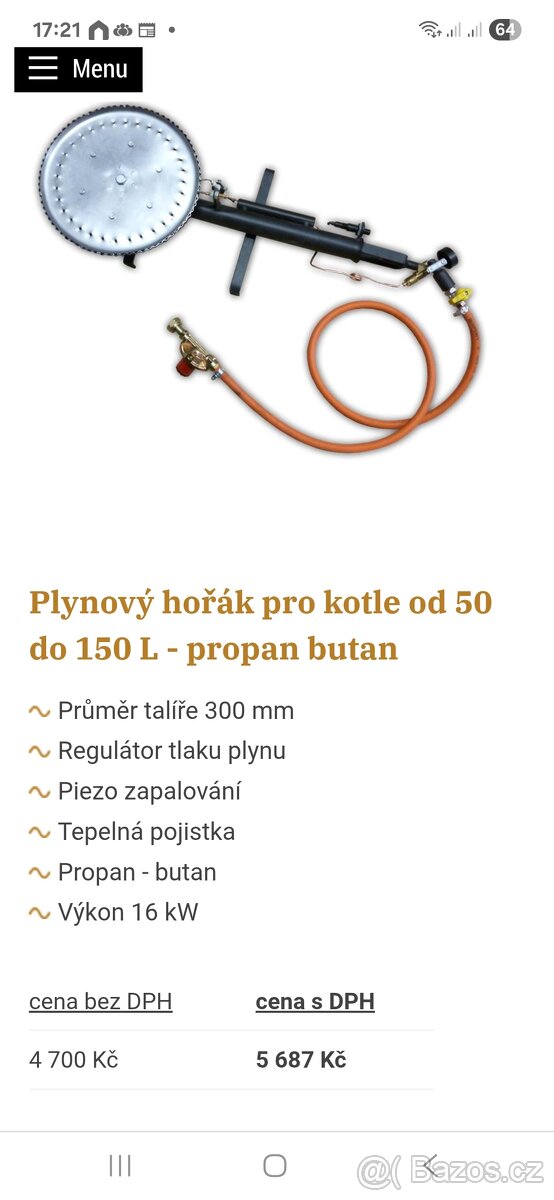 Hořak Propan Butan 16Kw