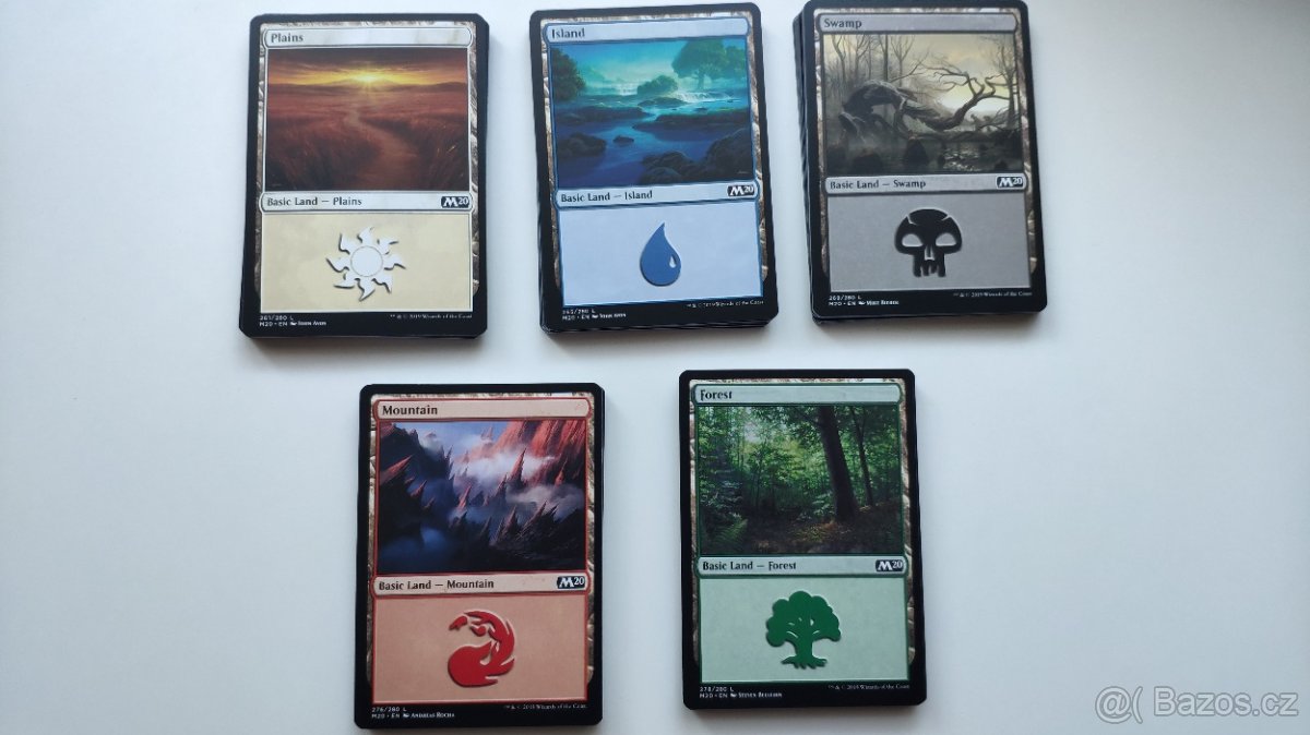 MTG 100ks základních zemí Magic The Gathering 20ks od barvy