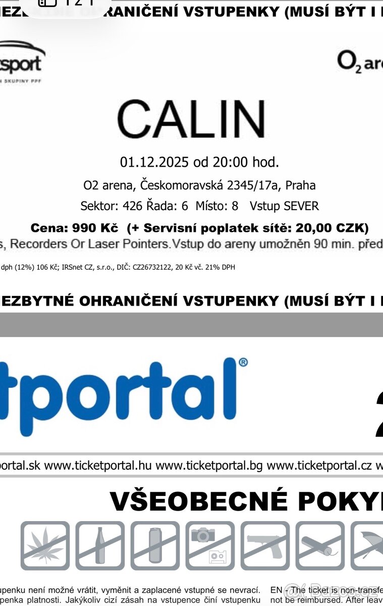 Calin o2 arena 1.12.2025