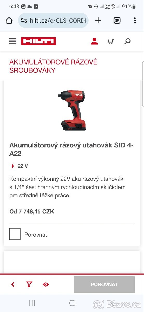Hilti AKUMULÁTOROVÝ RÁZOVÝ UTAHOVÁK SID 4 -A22