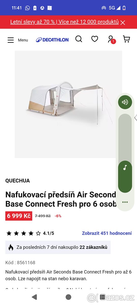 Nafukovací předsíň Air Seconds Base Connect Fresh pro 6 osob