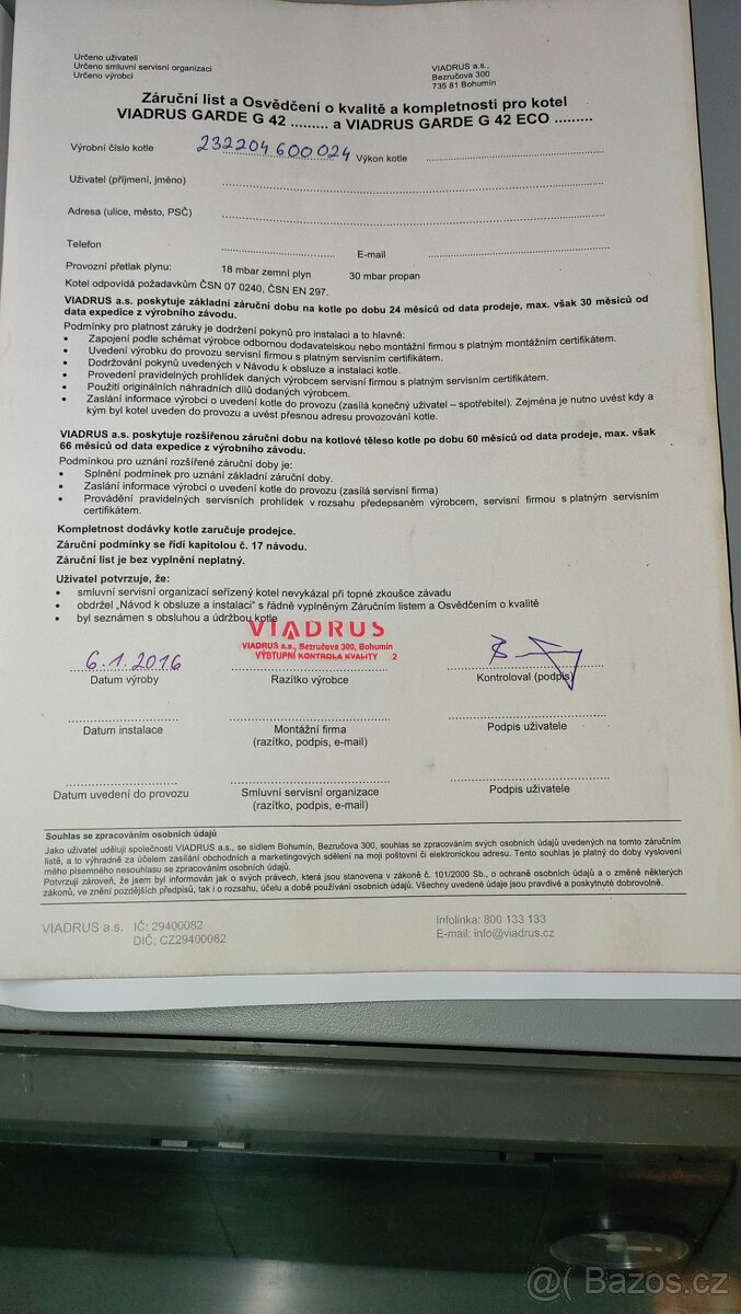 Prodám plynový kotel Viadrus - v rezervaci
