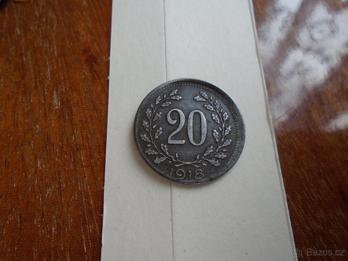 MINCE 20 HALÍŘ 1918 RAKOUSKO UHERSKO CHYBORAŽBA