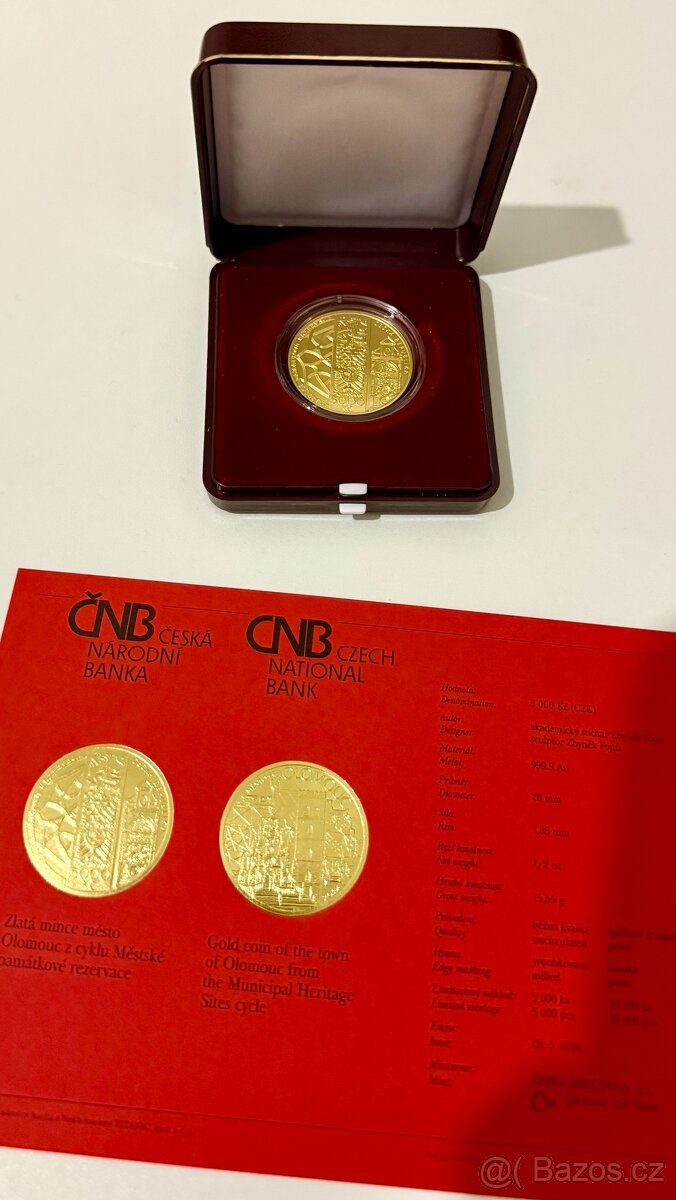 🥇 Zlatá mince ČNB 5000 Kč Město Olomouc B.K.