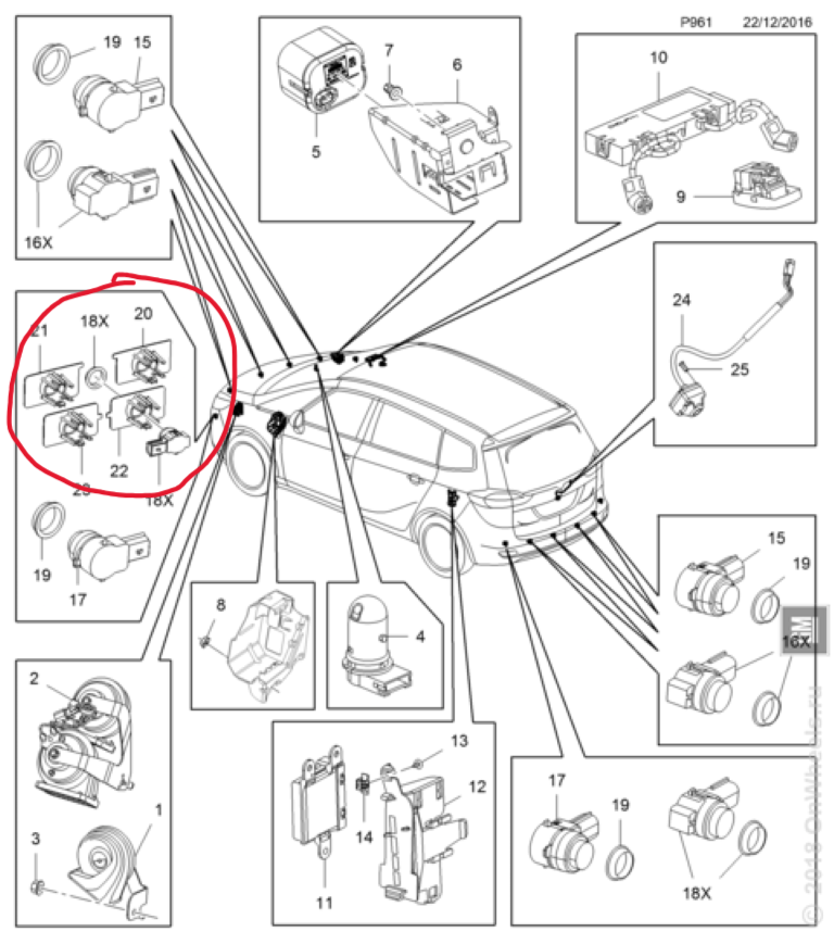 Opel Zafira C držáky parkovacích senzorů