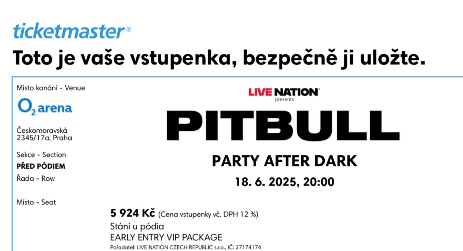 Pitbull koncert stání u pódia