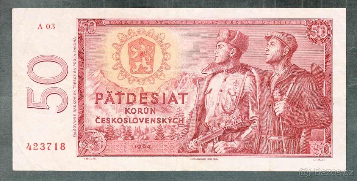 Staré bankovky 50 kčs 1964 serie A  pěkný stav