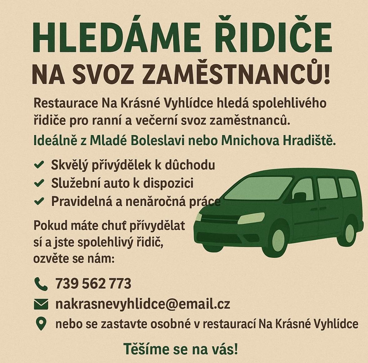 🚐 Hledáme řidiče na svoz zaměstnanců 🚐
