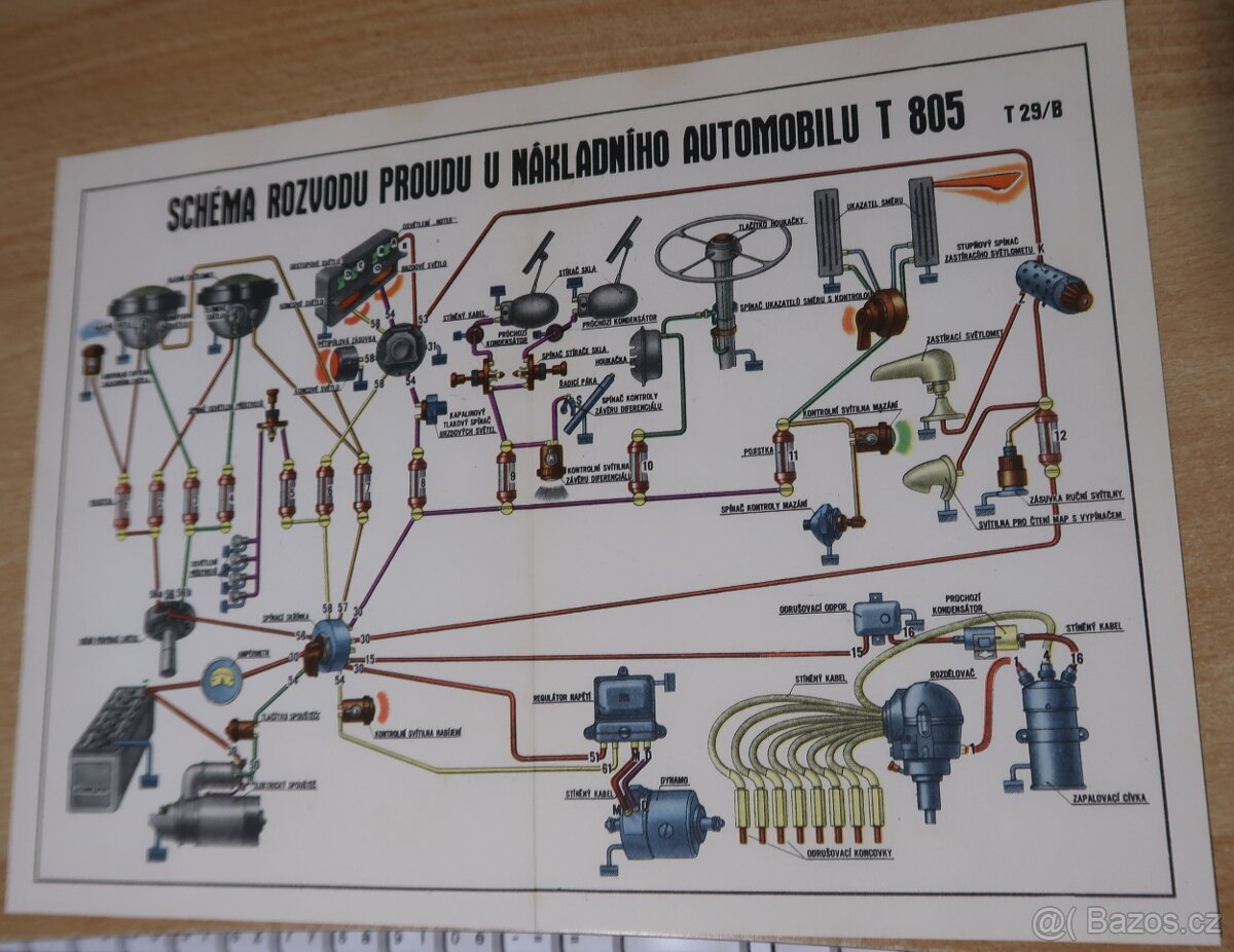 TATRA 805 KAČENA, SCHÉMA ZAPOJENÍ - 1962, OBR. 31X22CM
