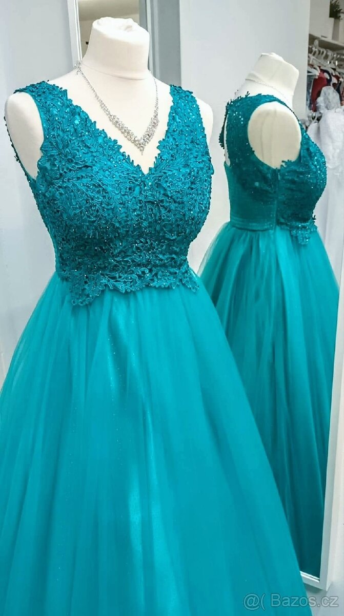 NOVÉ plesové šaty KRAJKOVÉ TŘPYTIVÉ