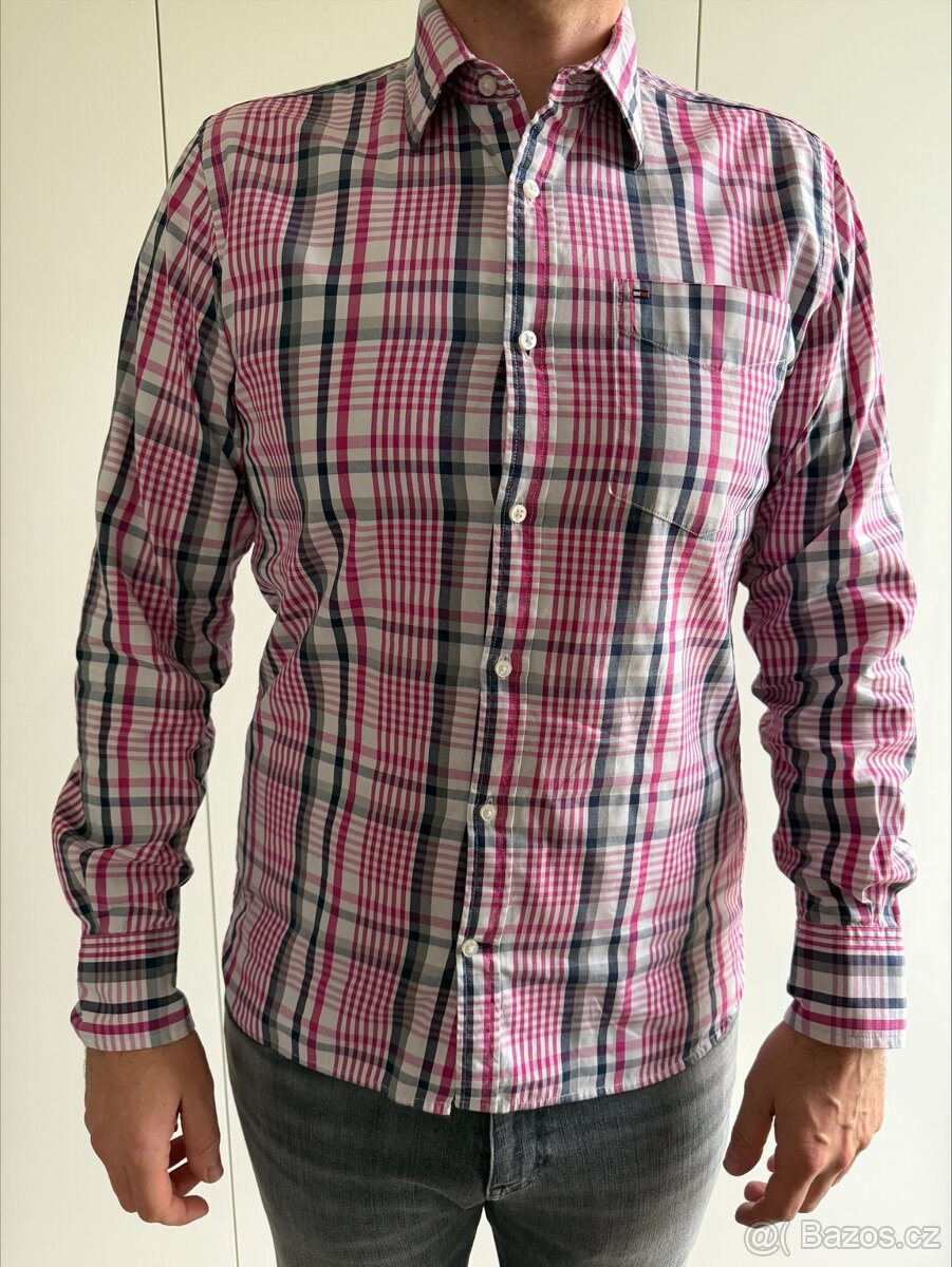 Pánská košile Tommy Hilfiger, růžovo-šedo-bílá