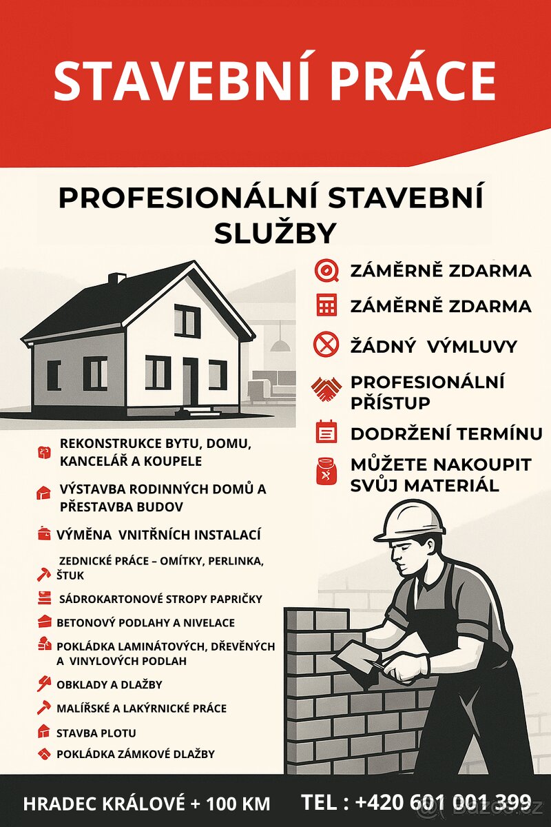Provádíme rekonstrukce bytu, koupelen, plotu, terasu, fasádu