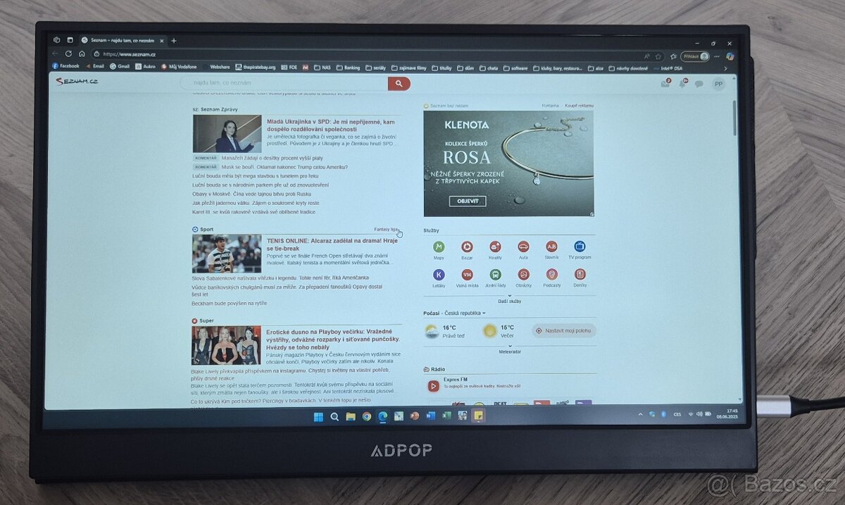 nový přenosný 15,6" LCD monitor (IPS, 1080P, HDR, 16:9)