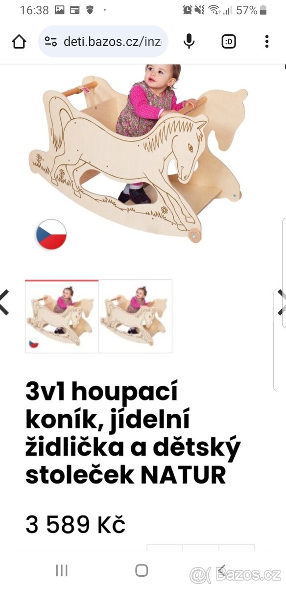 Trihorse houpaci kun, zidlicka, stolek