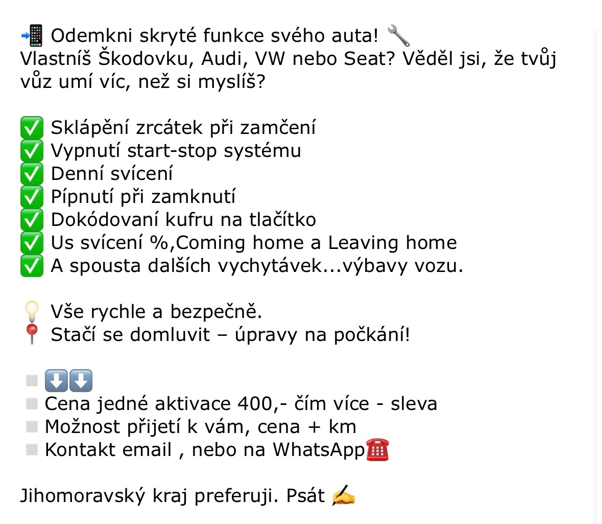 Aktivace , Deaktivace Vašeho vozu