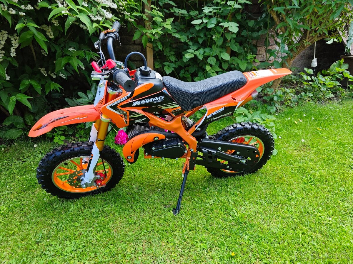 Nová benzínová dětská minikroska oranžová 49ccm 10" kola