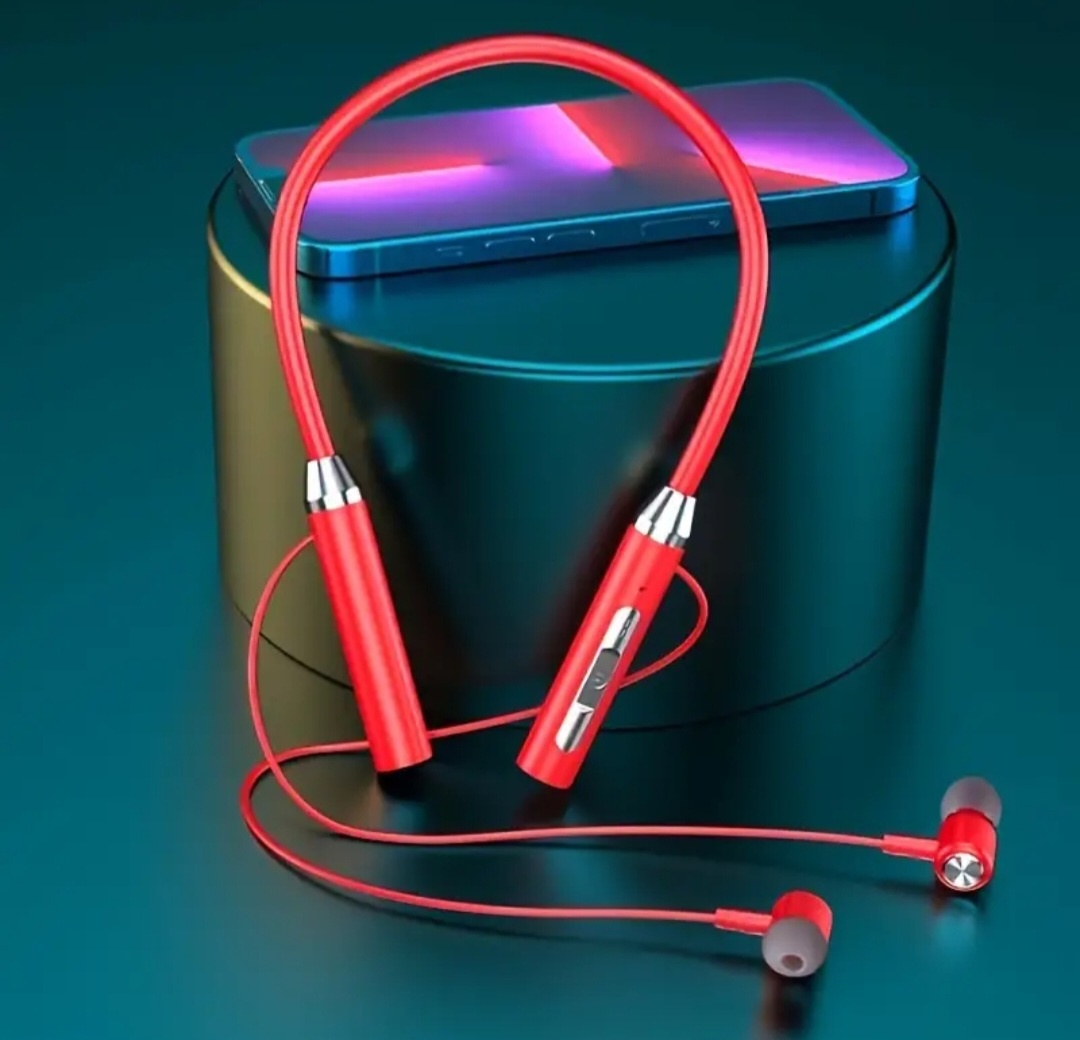 Bluetooth sluchátka přes krk v červené barvě