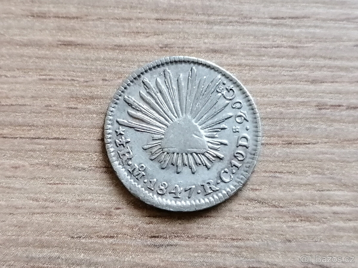 Stříbro 1/2 Real 1847 Mexiko stříbrná mince Střední Amerika