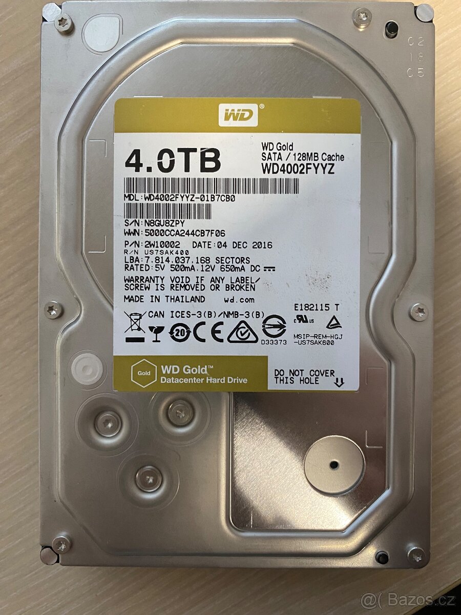 WD Gold 4 Tb - otestovaný
