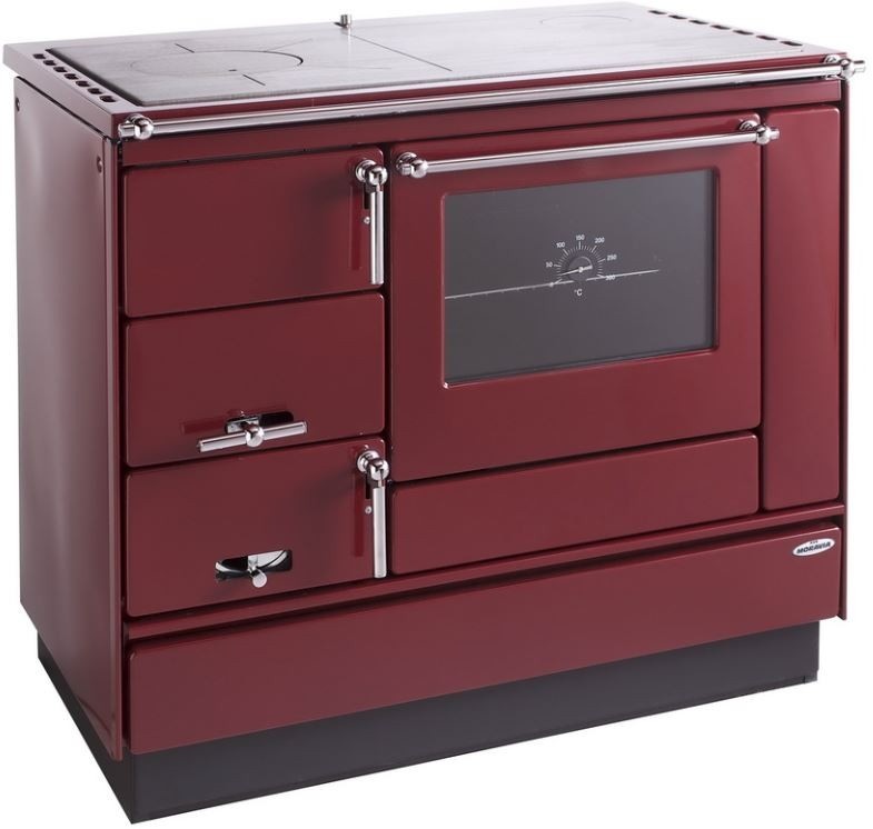 Sporák 9100 bordó, pravý, chromované doplňky, plotna ocelová