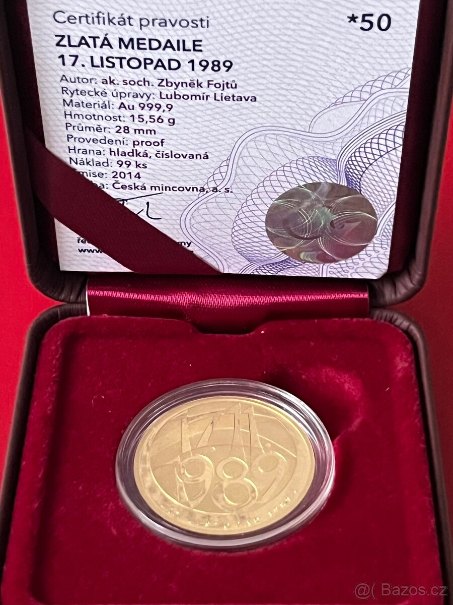Zlato / zlatá mince 17. Listopad 1989 proof