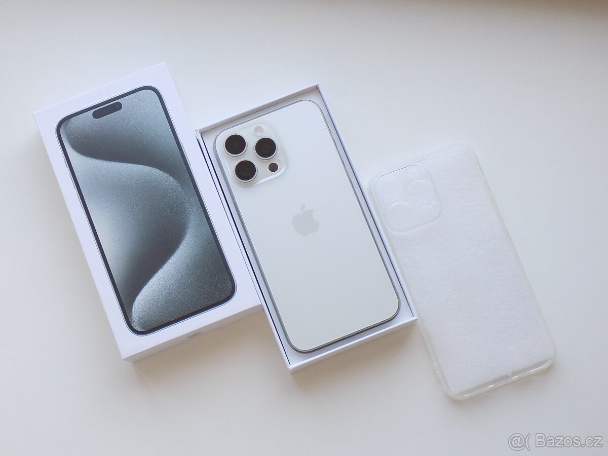 APPLE iPhone 15 Pro MAX 256GB Bílý titan - ZÁRUKA - TOP STAV