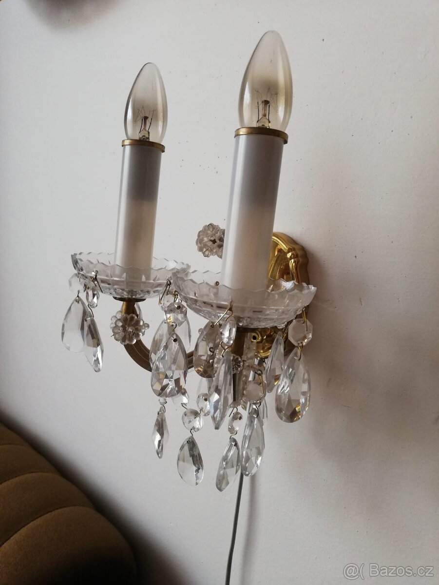 Set křišťálový lustr a lampička na stěnu