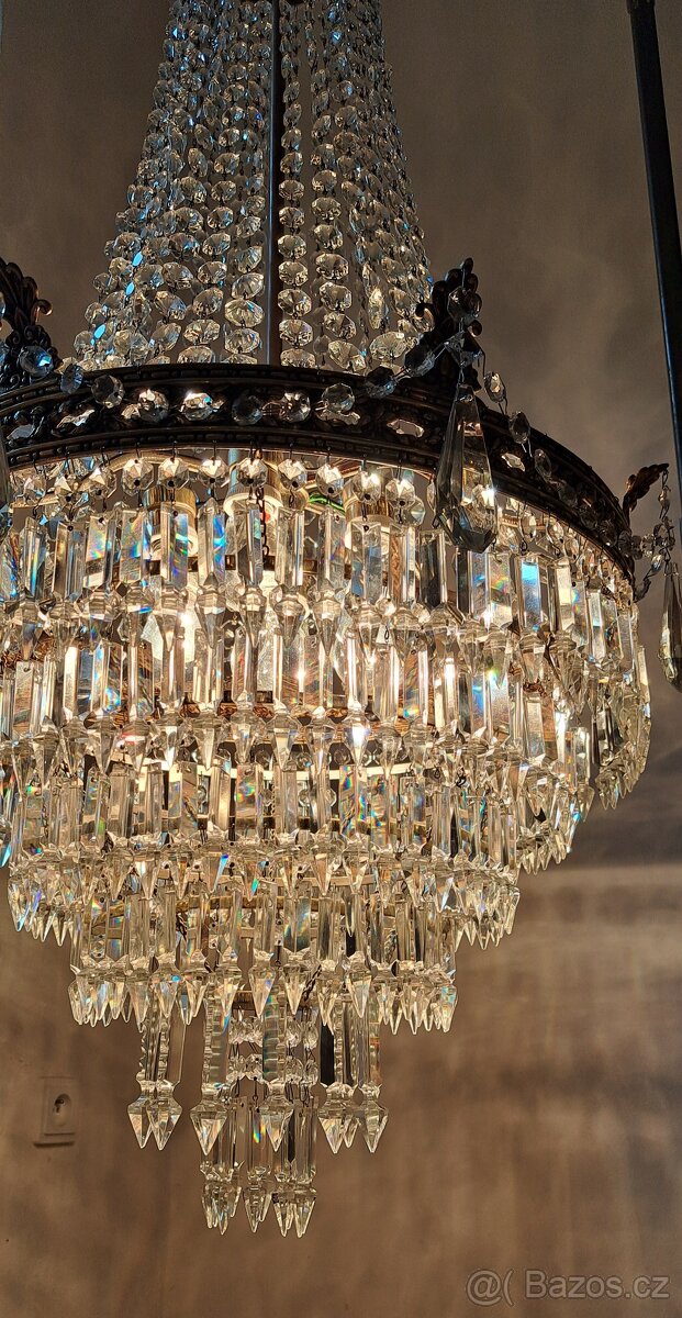 Starožitný velký řišťálová lustr 1920 - 30