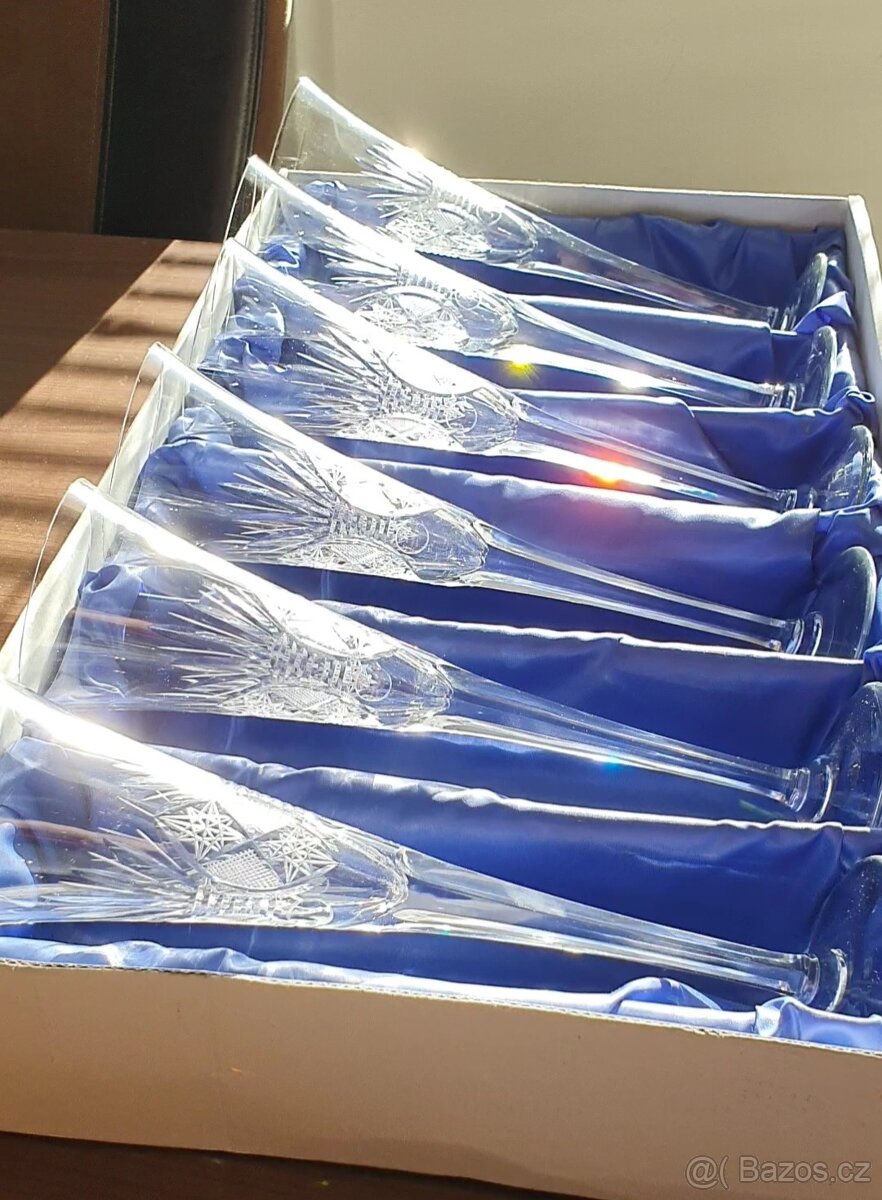 Broušený křišťál, flétny na šampaňské 6 ks