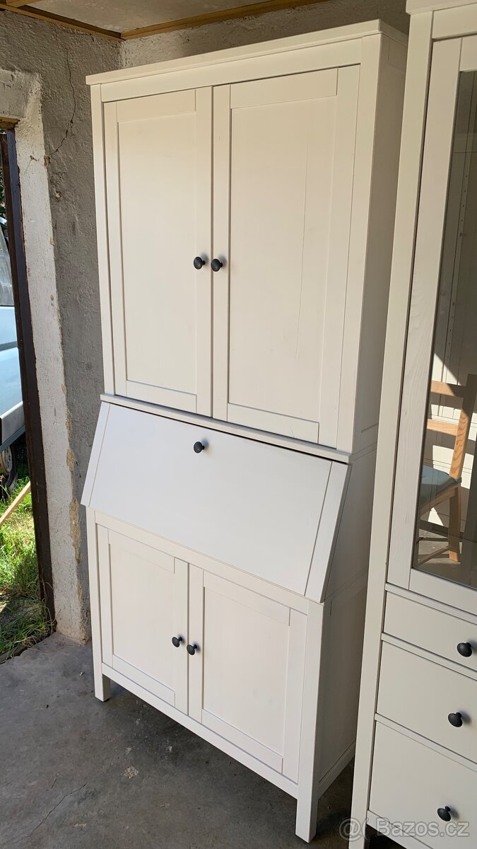 Ikea Hemnes sekretář - knihovna masiv bílé mořidlo