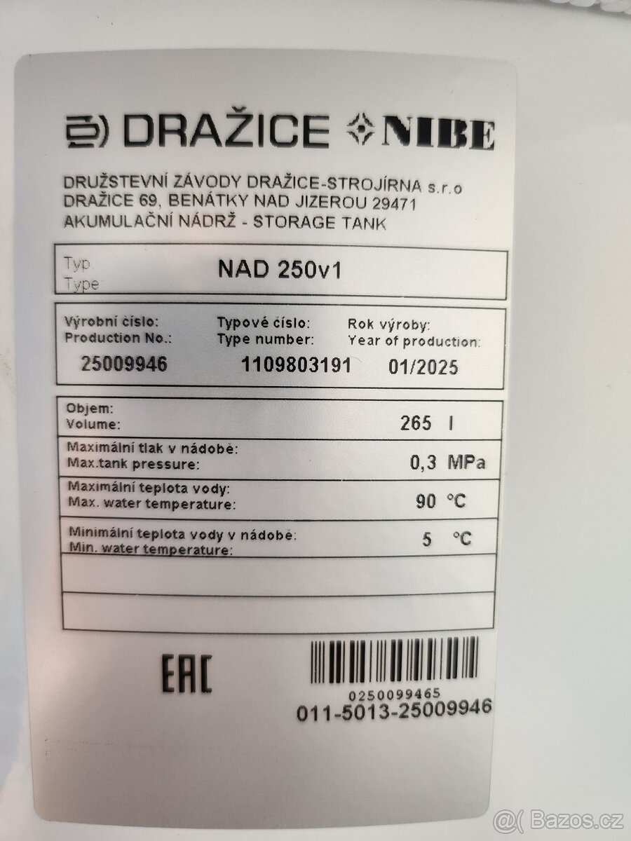 Akumulační nádrže ke kotlům Dražice 250 litrů