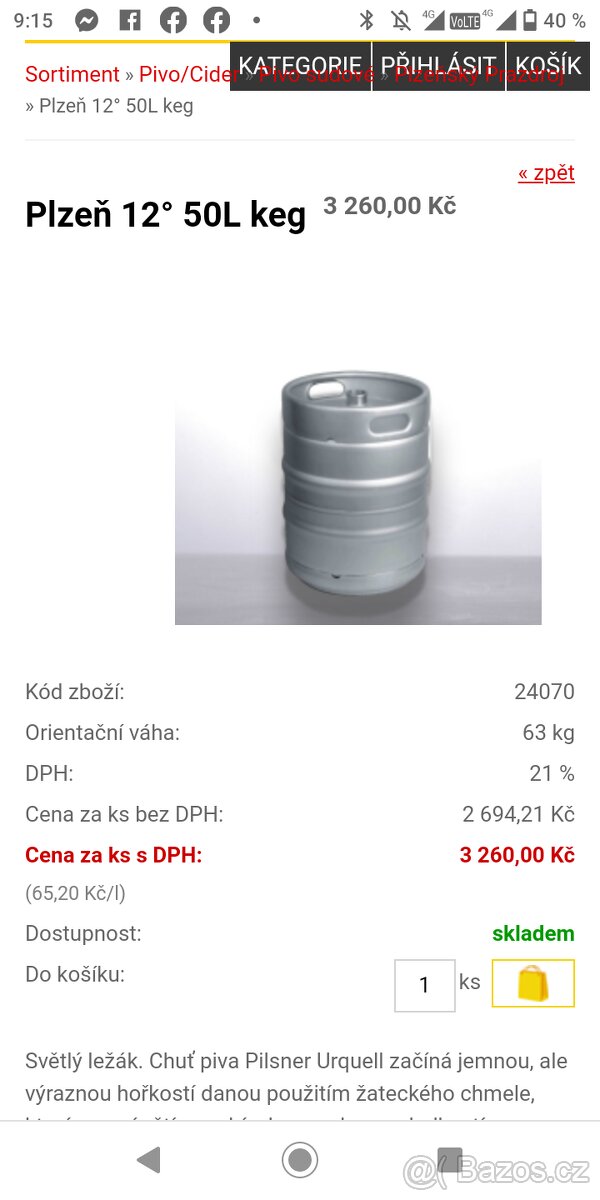Prodám plný sud Pilsner Urquell