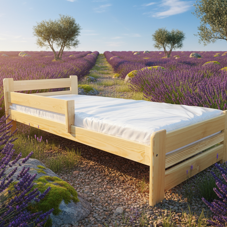 Masivní dětská postel 90x200 se zábranou a roštem