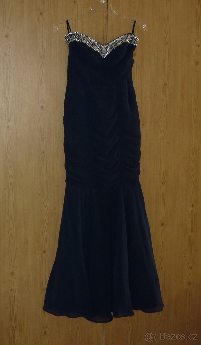 Navy modré dlouhé večerní plesové šaty Lipsy