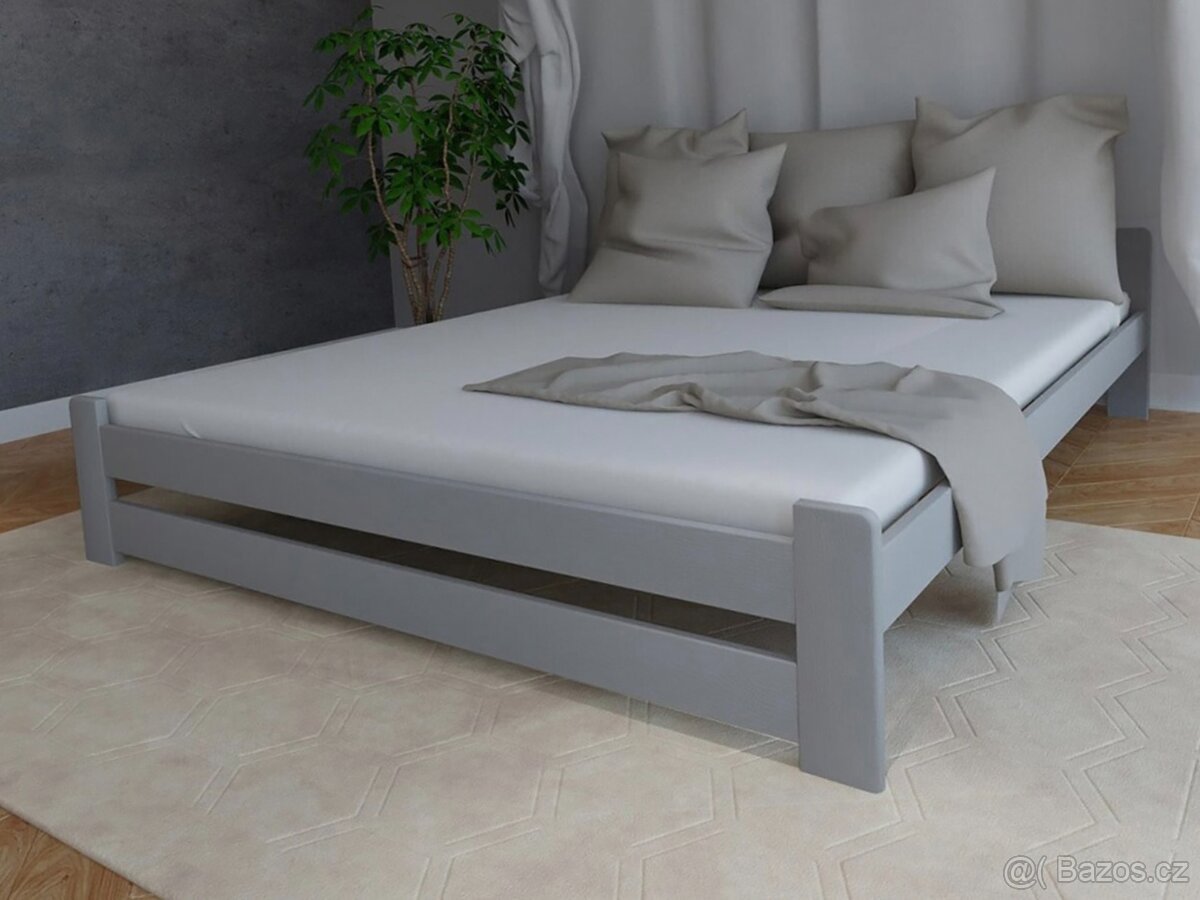Nová postel MASIV šedá 140x200 cm s roštem
