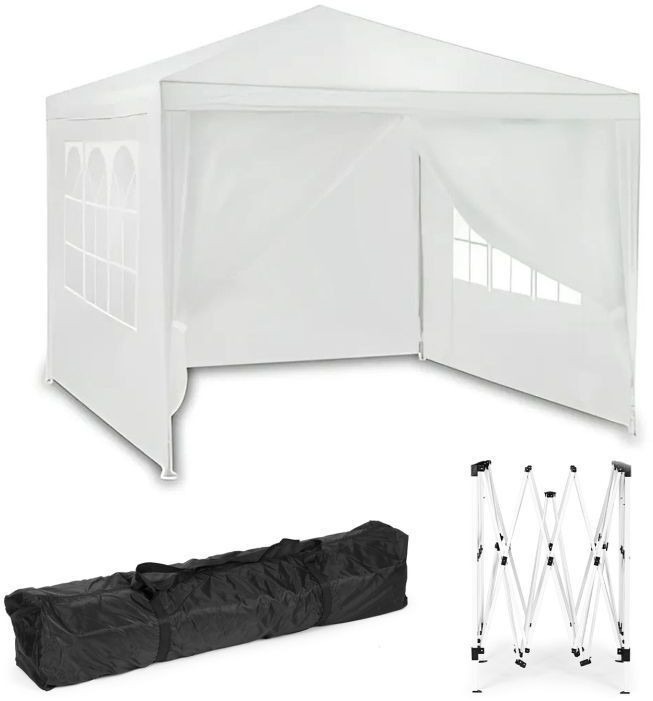 Zahradní nůžkový párty stan 3x3 m + 4 stěny, bílý