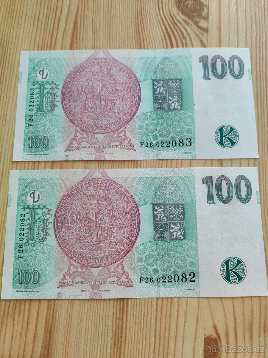 100 Kč série F 26 a F 40 - po 2 ks