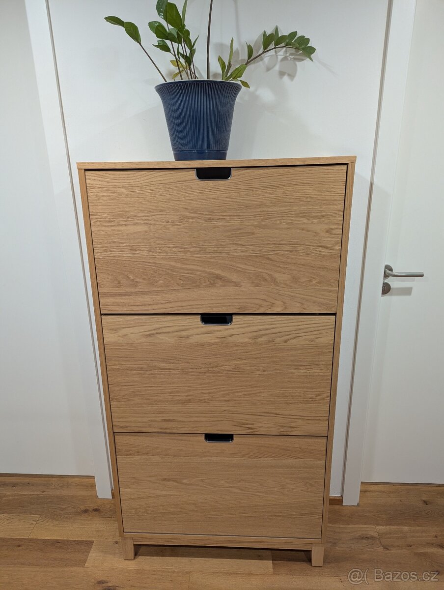 STÄLL botník -3 výklopné přihrádky, dubová dýha, 79x29x148 c