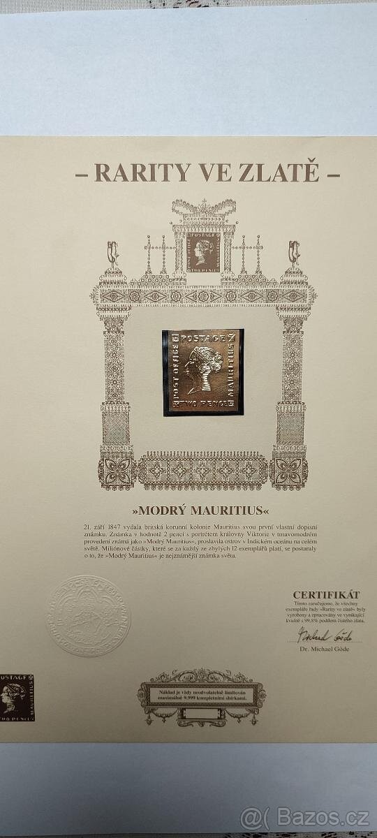 Rarity ve zlatě Modrý Mauritius