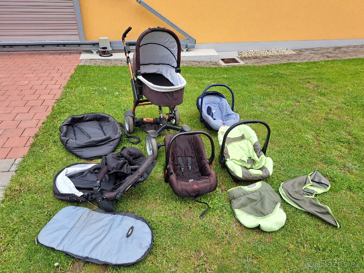 Kombinovatelný kočárek a přenosné sedačky pro děti