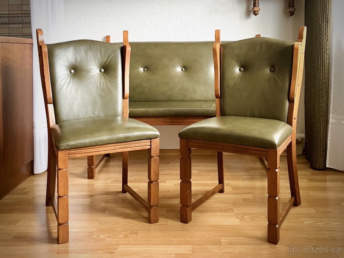 Luxusní kožené rustikální židle + lavice