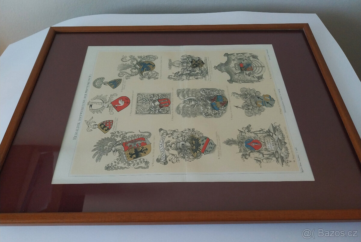 Heraldika, historie vývoje erbů, chromolitografie z r. 1893