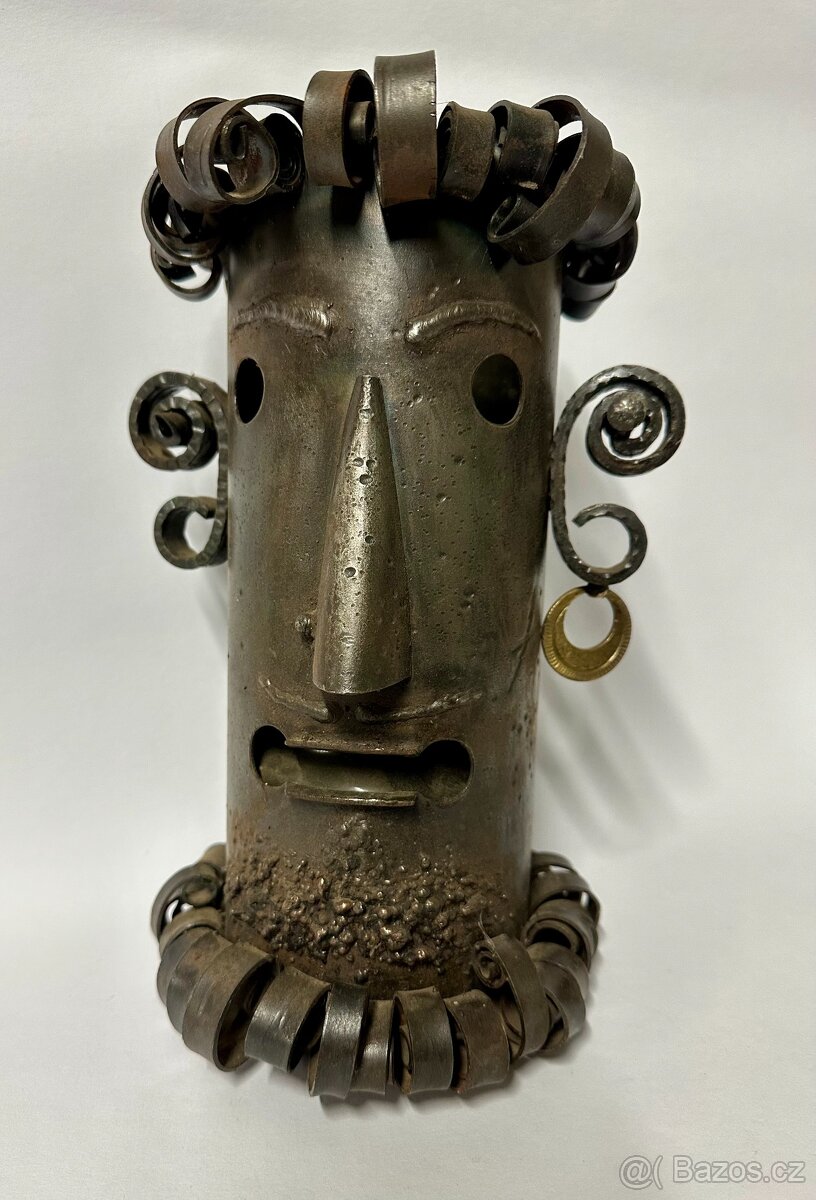 Stará ORIGINAL váza RETRO KUTILKOUSEK ocel sklo RARITA