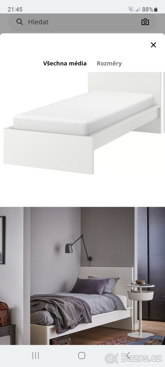 Postel Ikea Malm bílá 90×200 cm - 2 x